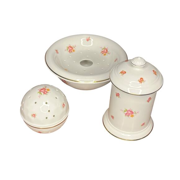 Laura Ashley Parfums Fine Bone China 3 Piece Bathroom Set Soap Dish Jar Floral - Picture 2 of 13